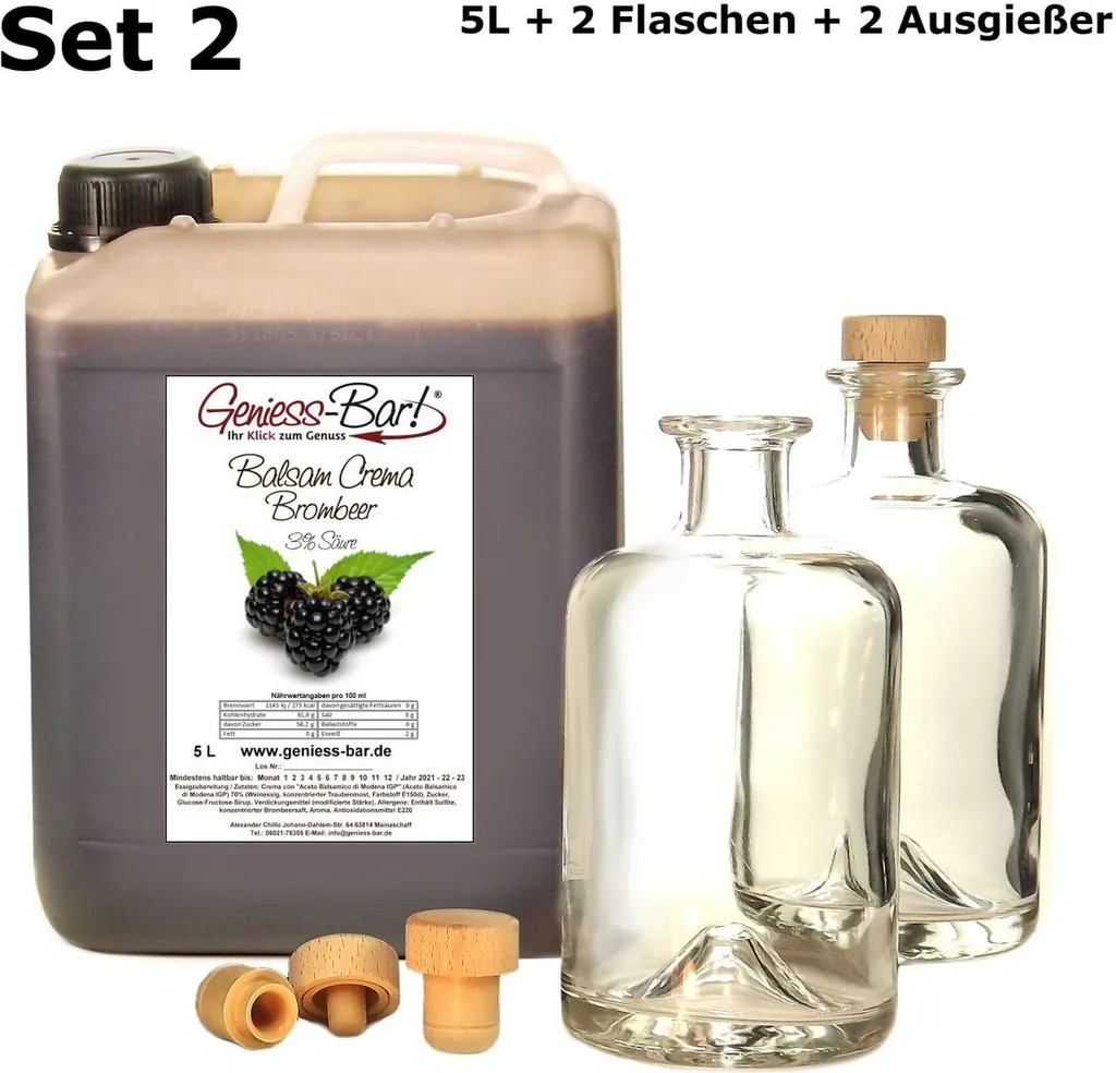 Balsamic Cream Blackberry 5L + 2 Bottles & Pourer With original Cream of Balsamic Vinegar of Modena IGP