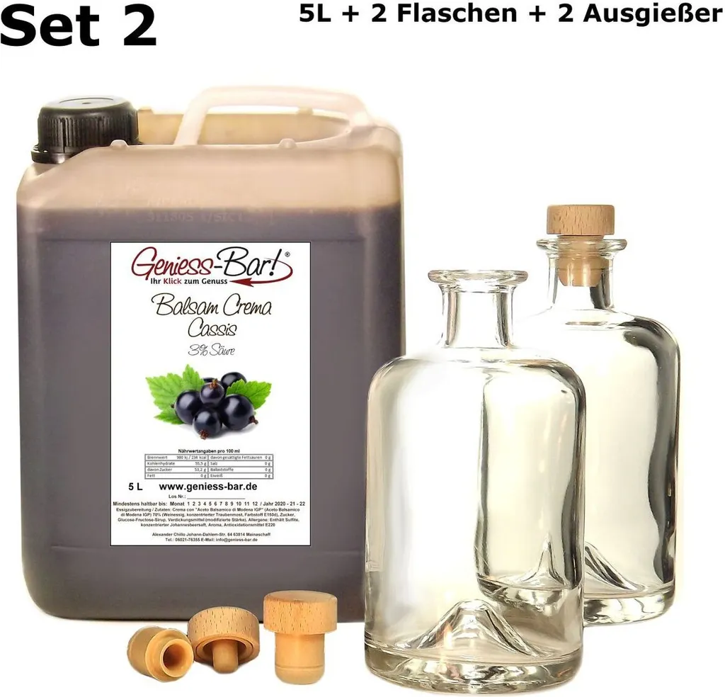 Balsamic Cream Cassis 5L + 2 bottles & pourer With original Crema di Aceto Balsamico di Modena IGP