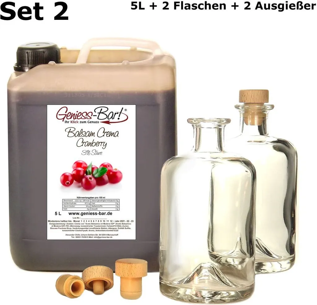Balsamic Cream Cranberry 5L + 2 bottles & pourer With original Crema di Aceto Balsamico di Modena IGP