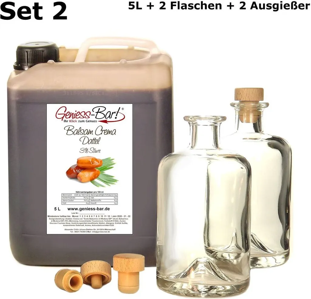 Balsamic Cream Date 5L + 2 Bottles & Pourer With original Crema di Aceto Balsamico di Modena IGP