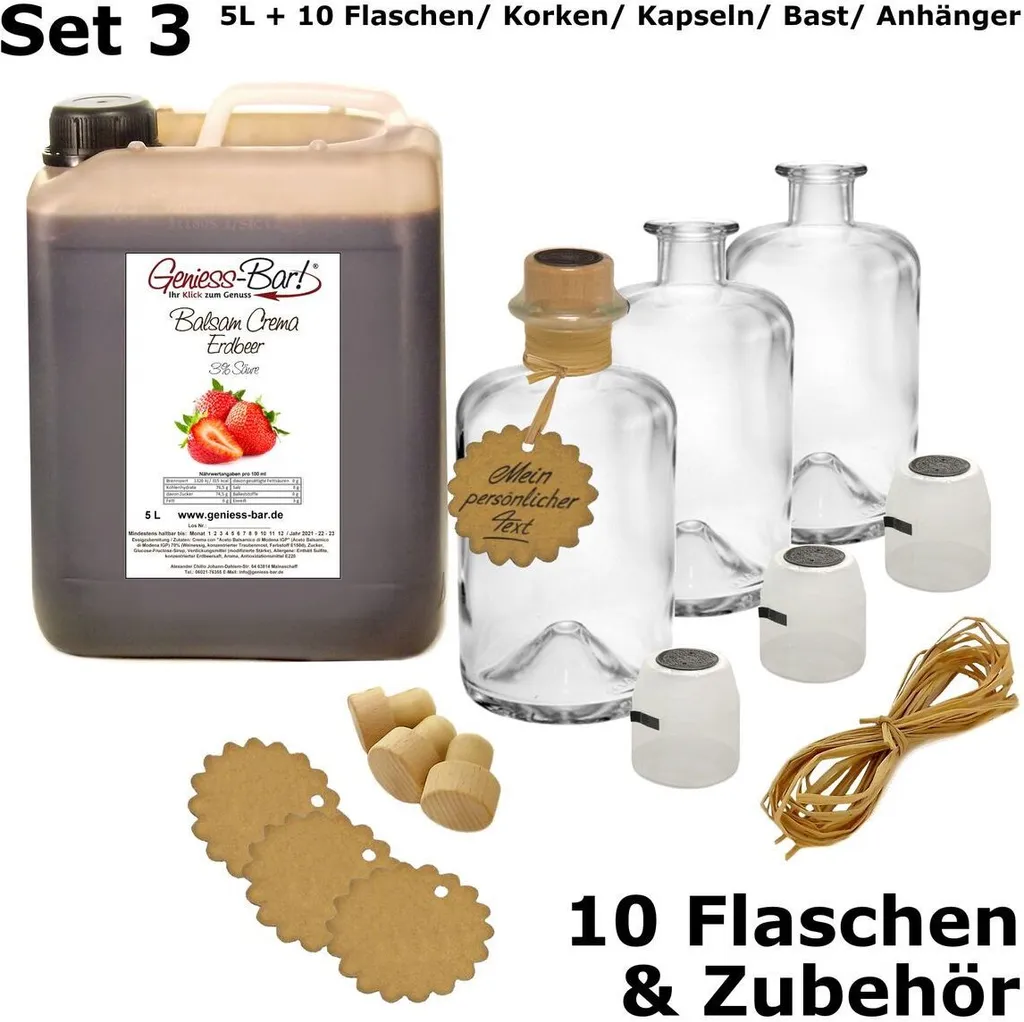 Balsamic Cream Strawberry 5L + 10 bottles, corks, capsules, raffia & tags. With original Balsamic Vinegar of Modena IGP.