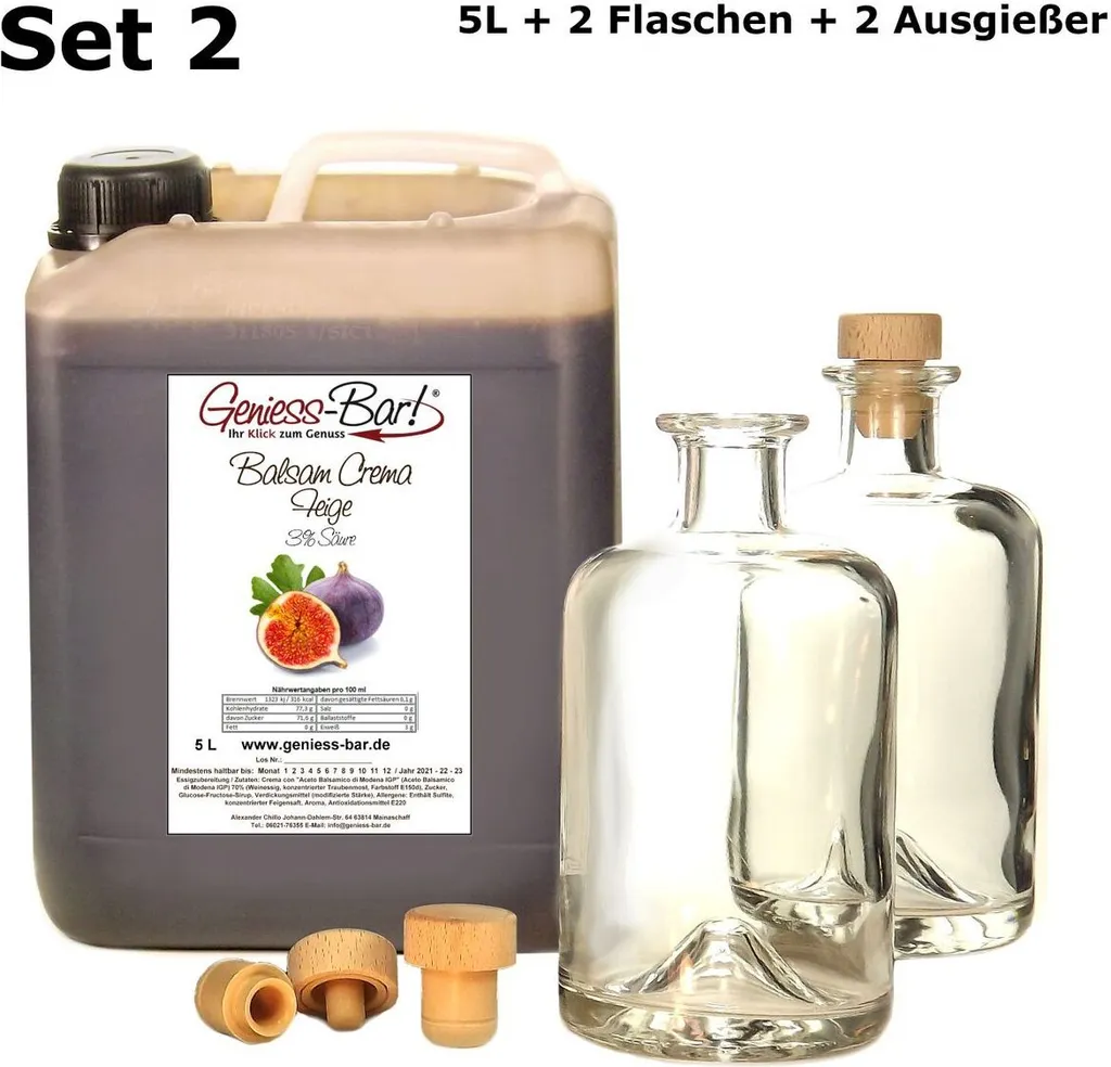 Balsamic Cream Fig 5L + 2 Bottles & Pourer 3% Acidity With original Crema di Aceto Balsamico di Modena IGP