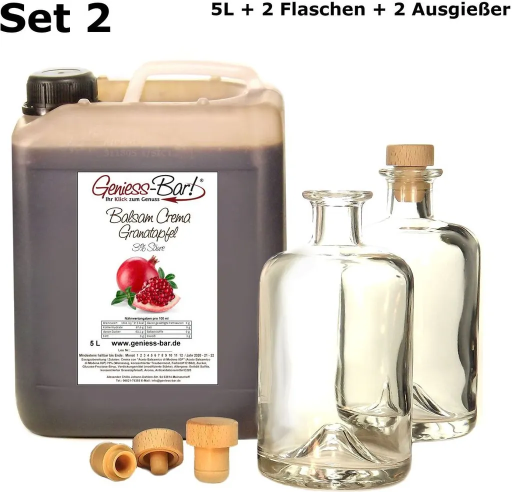 Balsamic Cream Pomegranate 5L + 2 bottles & pourer With original Crema di Aceto Balsamico di Modena IGP.