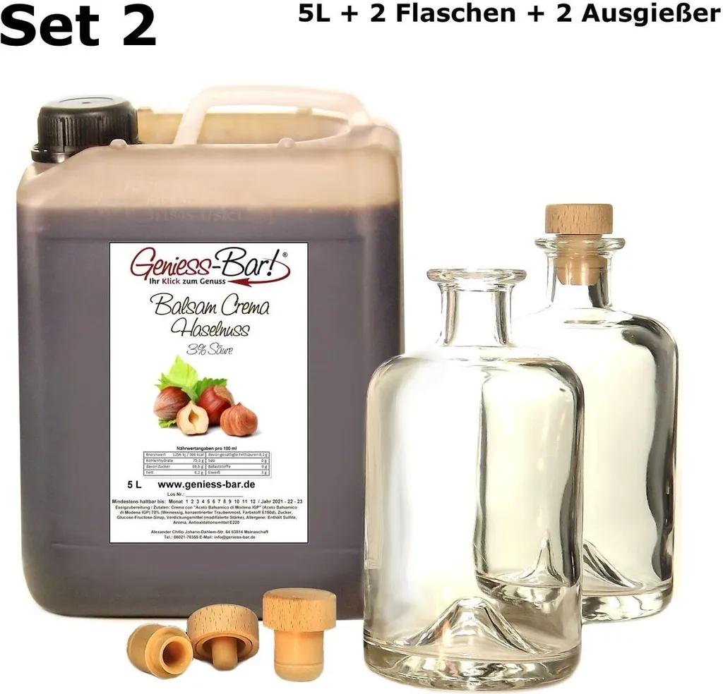 Balsamic Cream Hazelnut 5L + 2 bottles & pourer With original Cream of Balsamic Vinegar of Modena IGP.