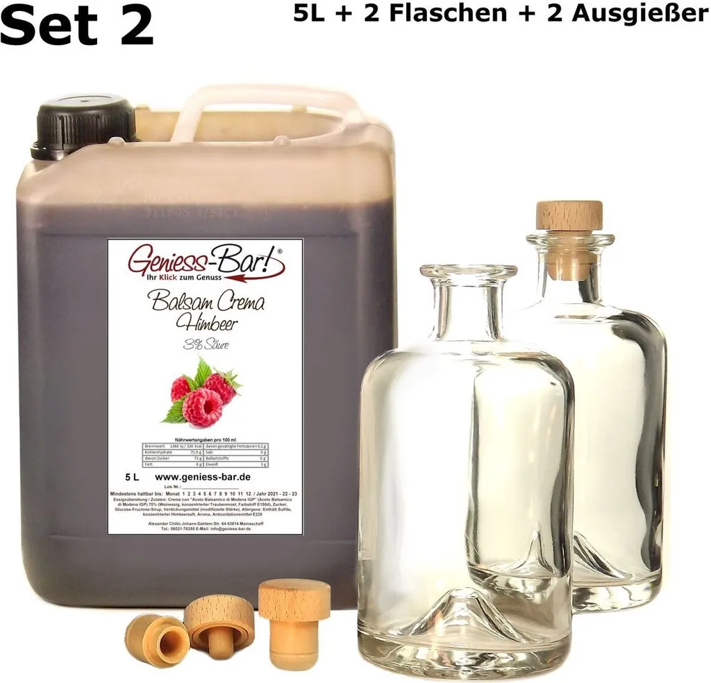 Balsamic Cream Raspberry 5L + 2 bottles & pourer With original Cream of Balsamic Vinegar of Modena IGP.