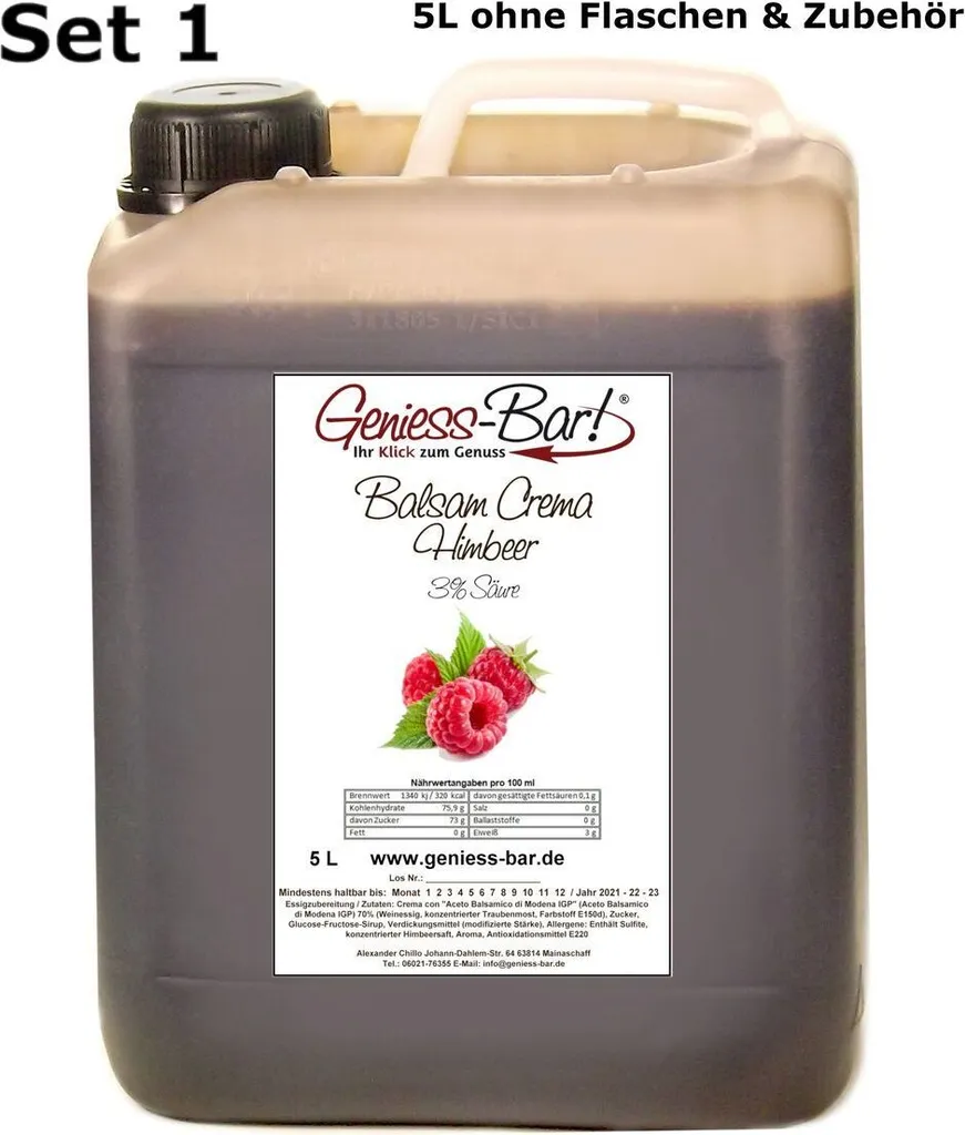 Balsamic Cream Raspberry 5L 3% acid with original Crema di Aceto Balsamico di Modena IGP.