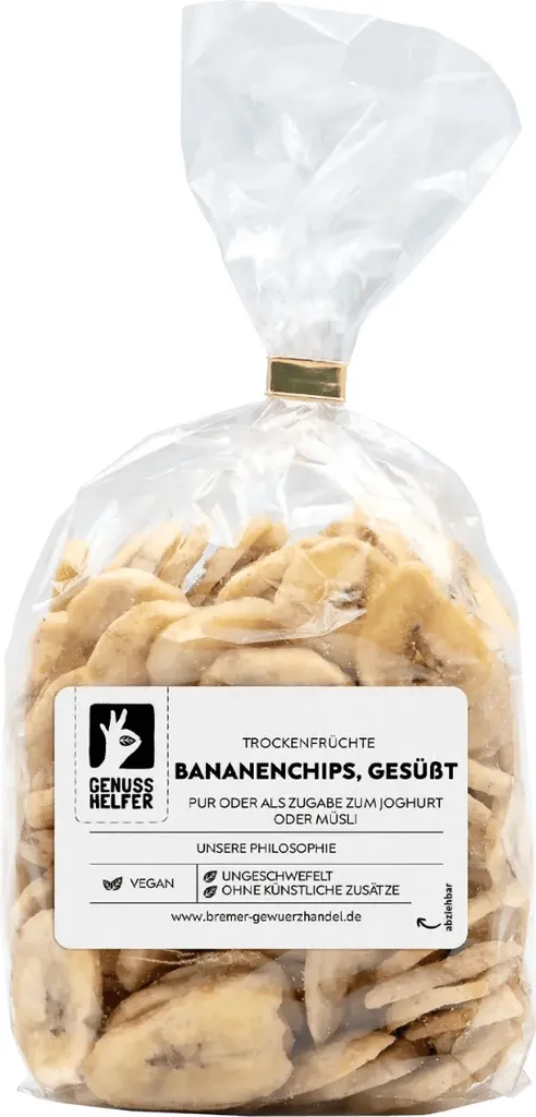 Banana chips sweetened, dried, unsulfured banana slices, 250g