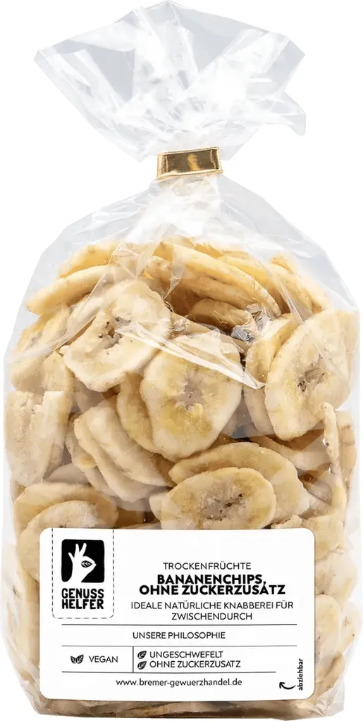 Banana chips, dried, no added sugar & unsulfured, 250g