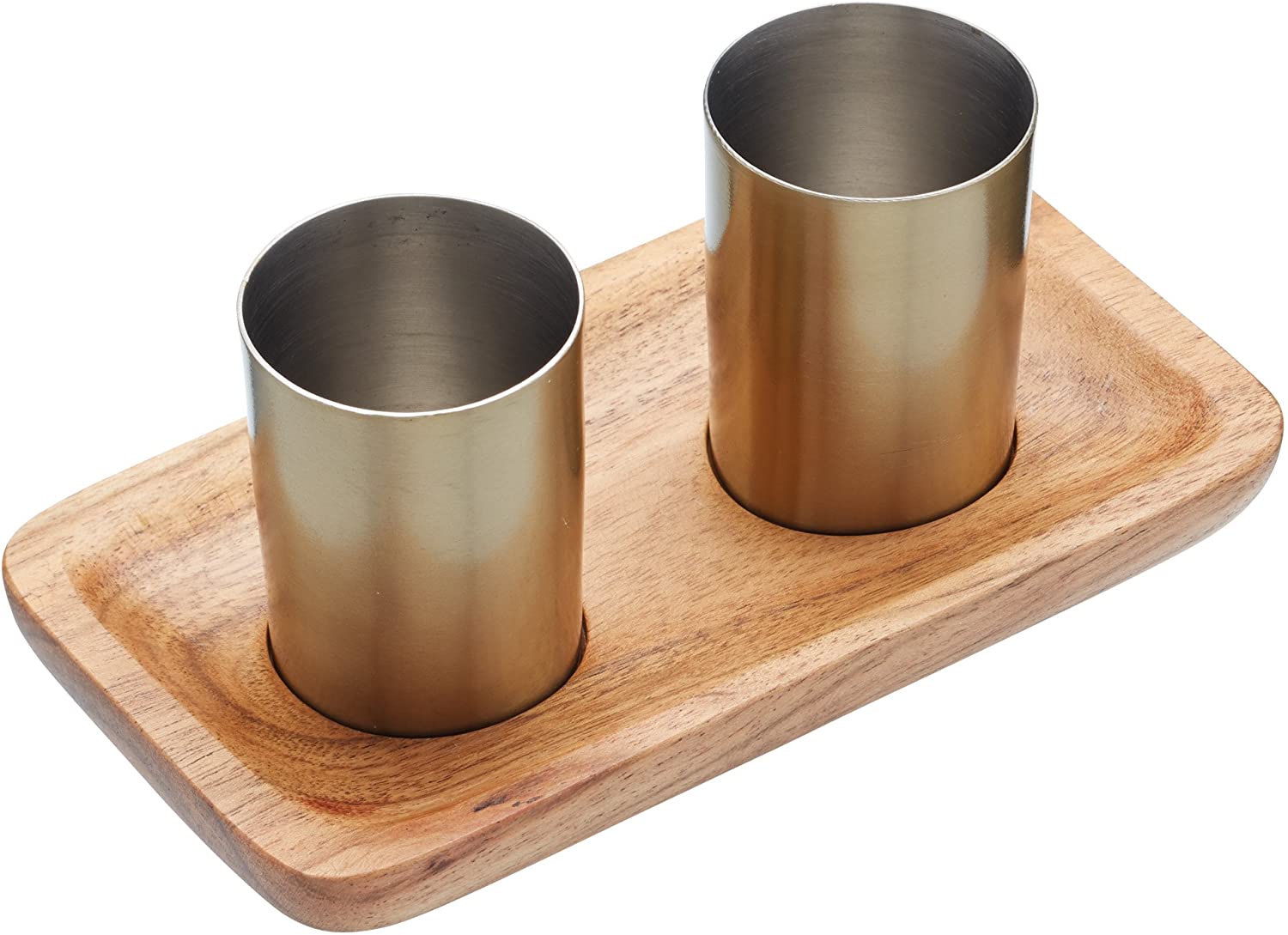 Kitchen Craft Bar Craft Shot Glass with Counter Board in Silver/Brown, Stainless Steel/Wood, 12 x 17 x 22 cm