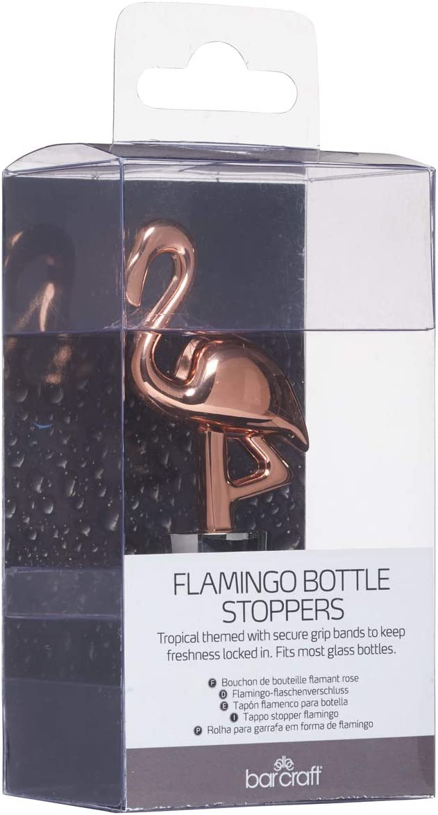 BarCraft Novelty Wine Bottle Stopper - Flamingo Design Metal with Gift Box, Rose Gold Champagne Stopper - 8 x 4 x 2 cm, Bottle Stopper for Wine, Champagne, Sparkling, Party and Picnic