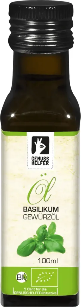 Basilikum Gewürzöl kaltgepresst, Rapsöl mit Basilikum verfeinert, zum Kochen, Braten und Grillen, 100ml