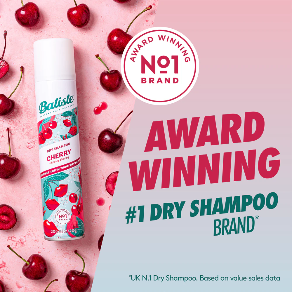 Batiste Fruity & Cheeky Cherry dry shampoo for volume and shine