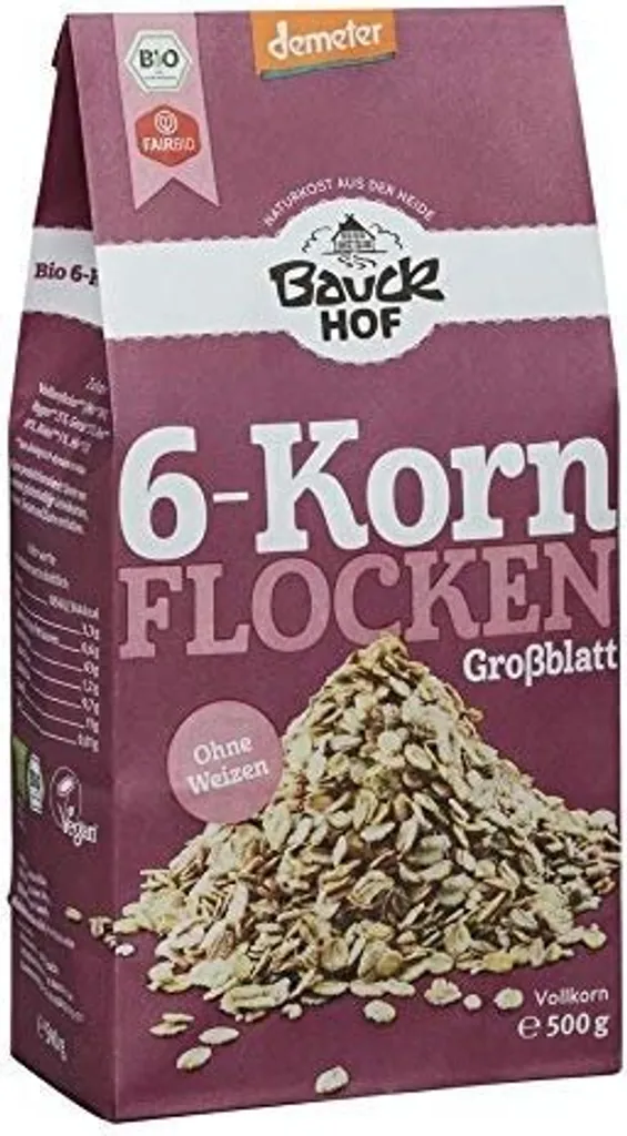 Bauckhof 6-Korn Flocken ohne Weizen Demeter -- 500g x 6  - 6er Pack VPE