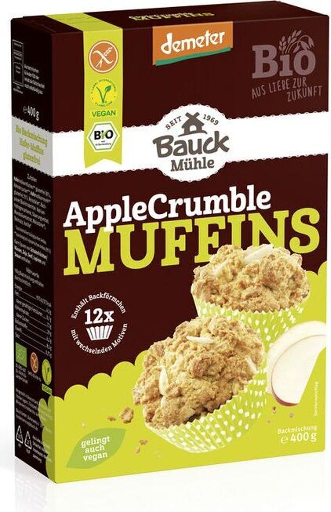 Bauckhof Apple Crumble Muffins Demeter -- 400g x 6 - Pack of 6 PU