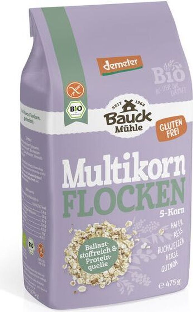 Bauckhof Multiflocken 5-Korn Demeter glutenfrei -- 475g x 6  - 6er Pack VPE