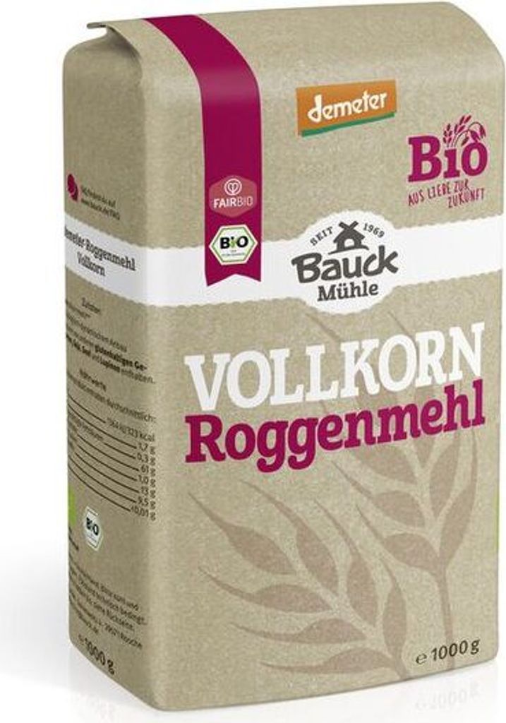 Bauckhof Whole Grain Rye Flour Demeter -- 1000g x 10 - 10 Pack VPE