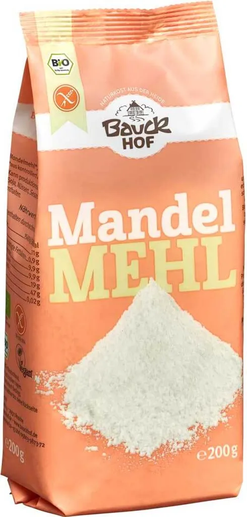 Bauckhof almond flour, 200 g, white, CE, 368 kcal, 1540 kJ, 11 g