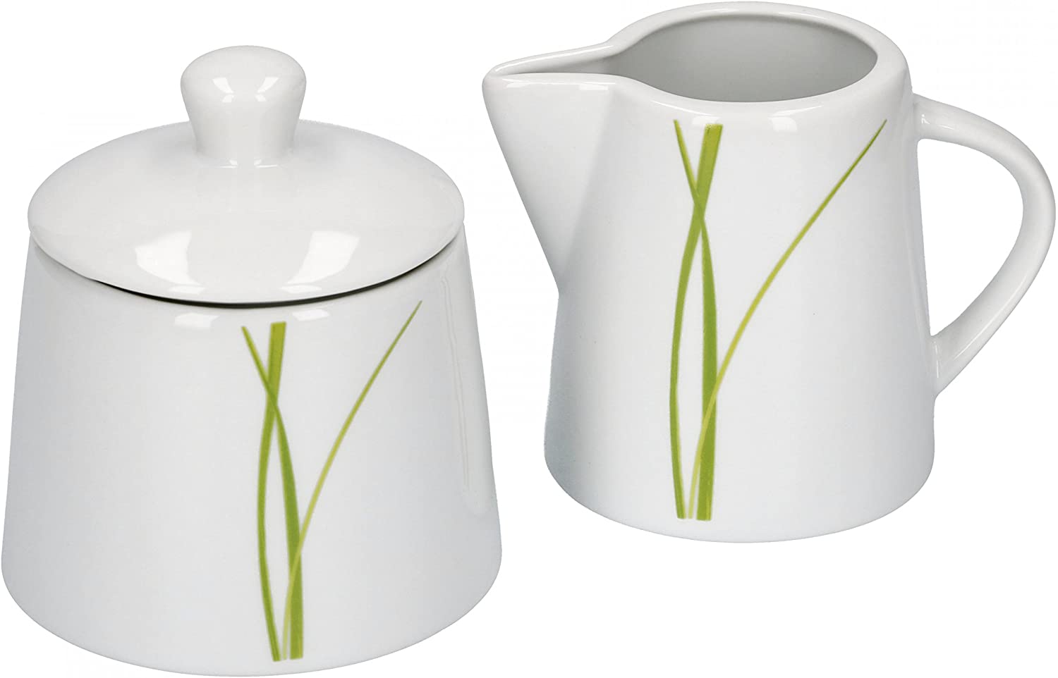 Van Well Bali Set of 2 Sugar Bowl with Lid Diameter 95 mm + Milk Jug 220 ml Line Design Fine Branded Porcelain