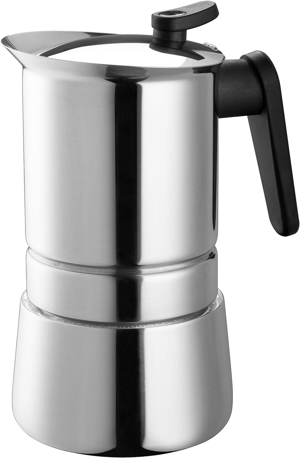 Pedrini Steelmoka, Patented Moka Espresso Machine for Hobs Including Induction, Capacity 10 Cups, Silver Color, Steel Coffee Machine, 16.7 x 11.9 x 22.4 cm