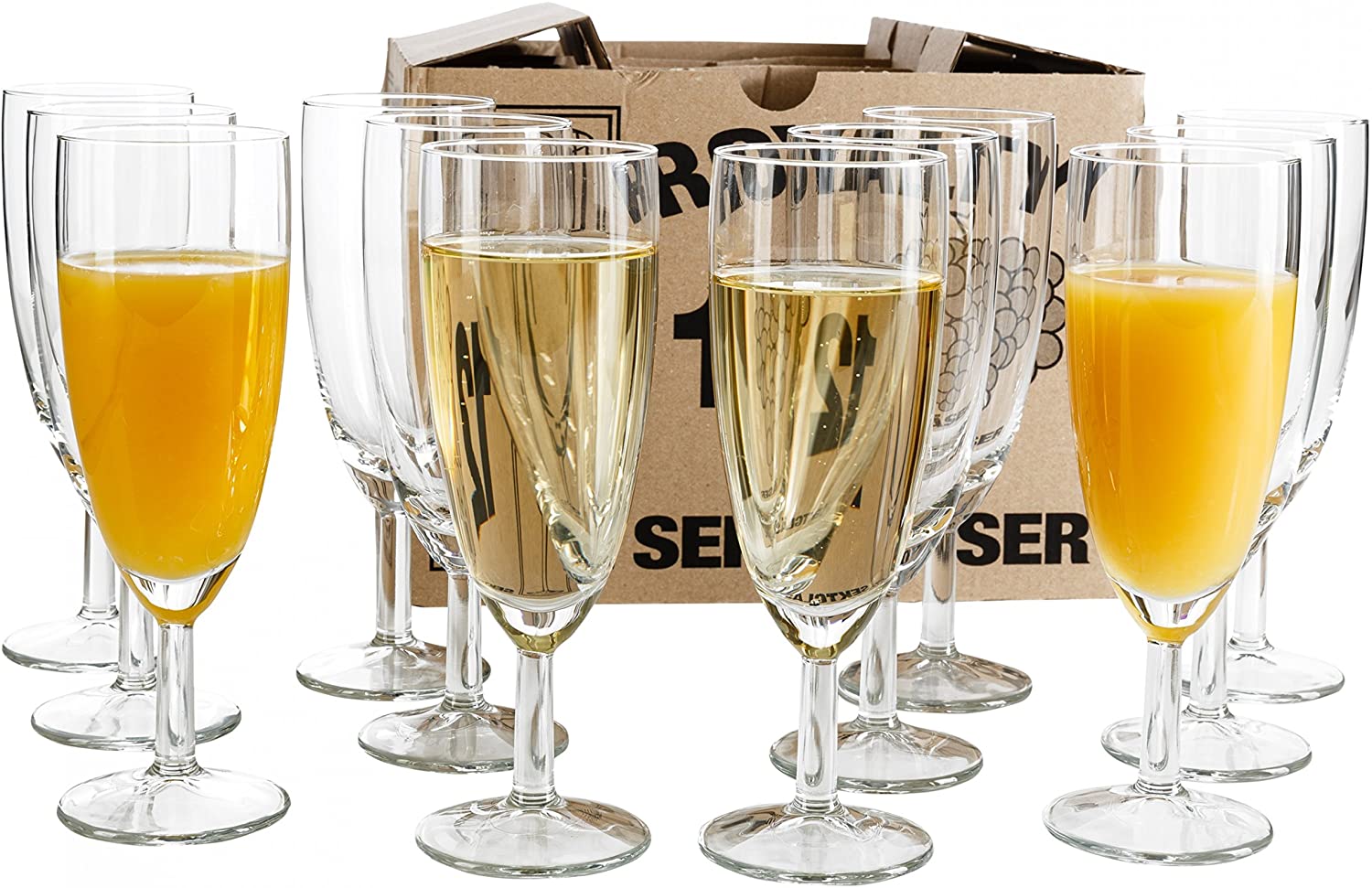 Van Well Royalty Set of 12 Champagne Flutes 0.1 L Calibrated Diameter 50 mm Height 160 mm Champagne Flute Chalice Glass Champagne and Prosecco Glass Party Glass Catering