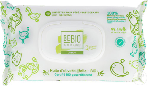 Bébio Baby Wipes With Liniment Made Of Organic Cotton With Organic Olive Oil 40 pieces