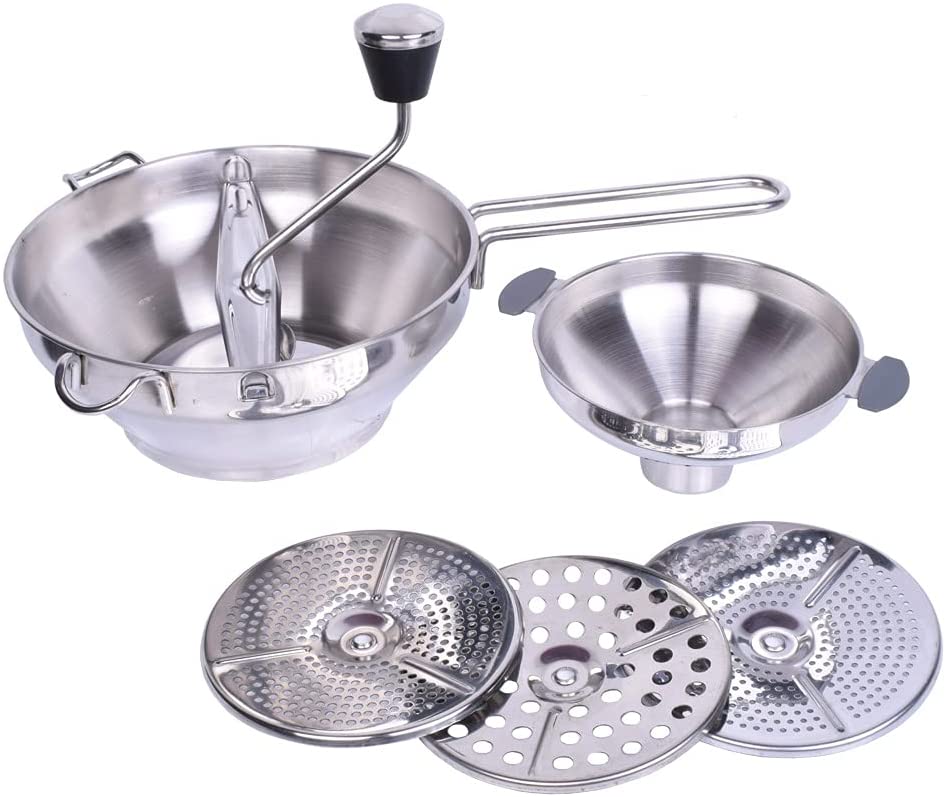 BeBuy24 Food Mill 3 Inserts + Filling Funnel Strainer Stainless Steel Dishw