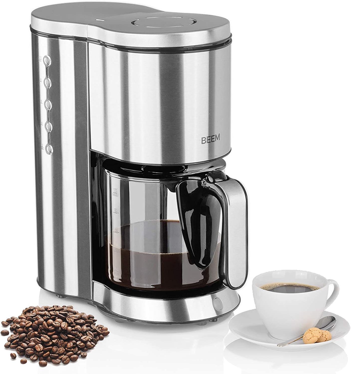 BEEM Filter Coffee Machine Stainless Steel - Glass Basic Selection Coffee Machine 1.25 L Glass Jug 1250 W Smart Operation Keep Warm Function 10 Cups Coffee Permanent Filter Modern Design