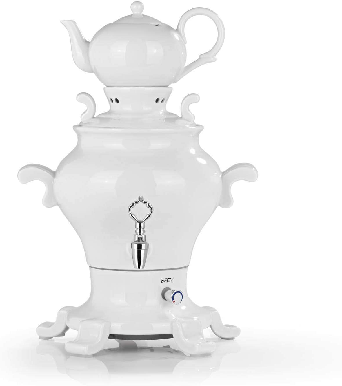 BEEM ODETTE BLANC Samowar - 5 Litres | Porcelain | 1800 W | 1 L Teapot with Strainer Stainless Steel