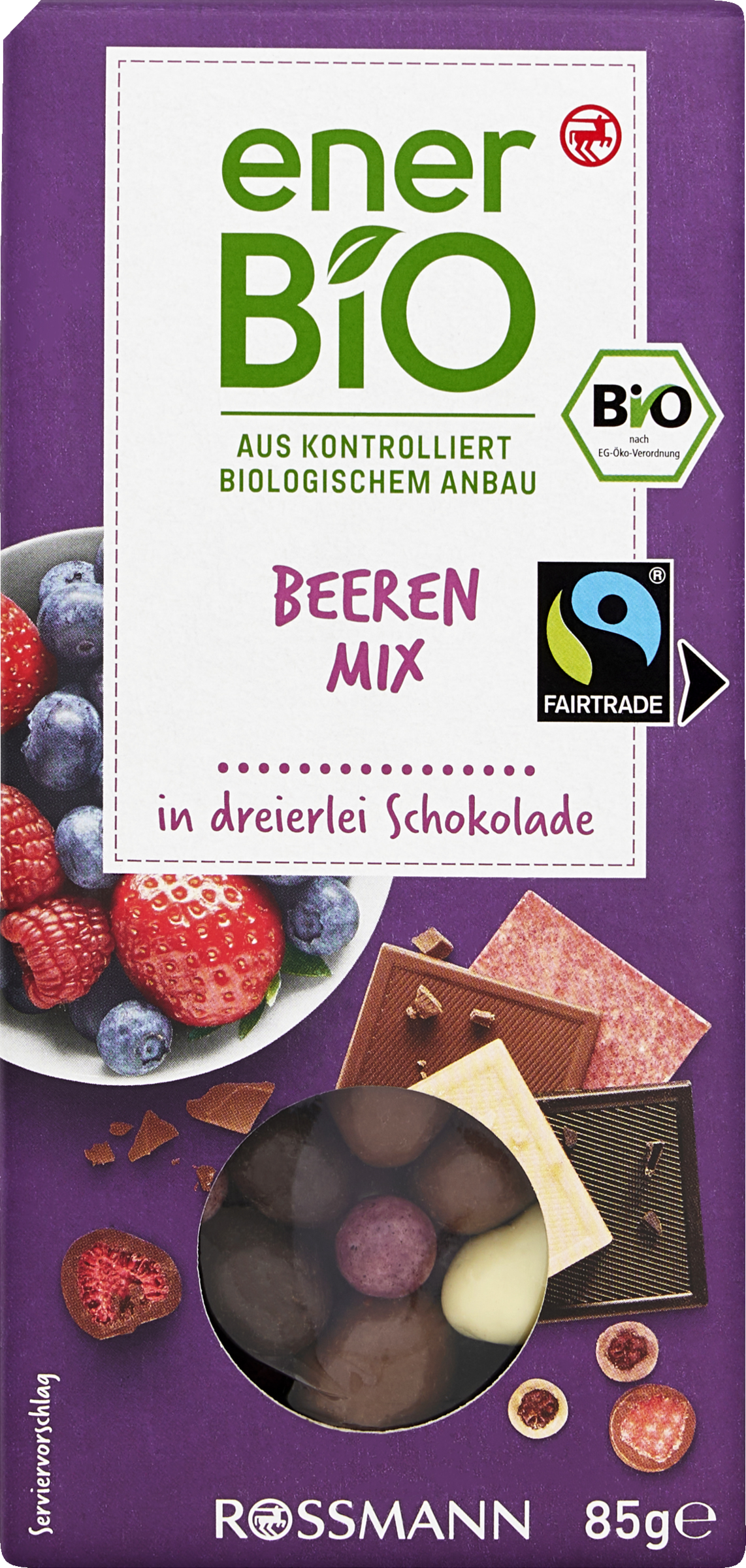 enerBiO Berry mix in three types of chocolate