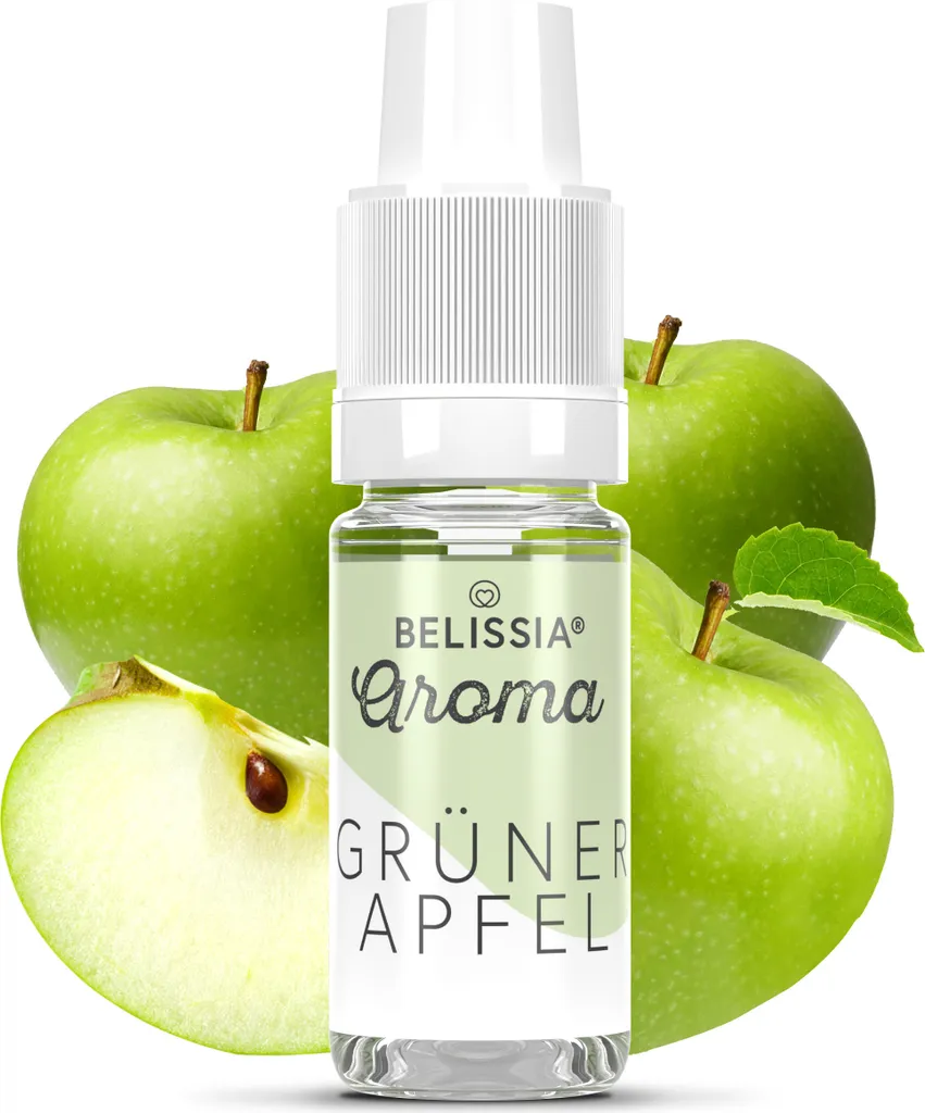 Belissia Food Flavoring Green Apple - 10ml High-dose flavor - Calorie-free, Vegan - For food, drinks, shakes, quark, fog machines and much more.