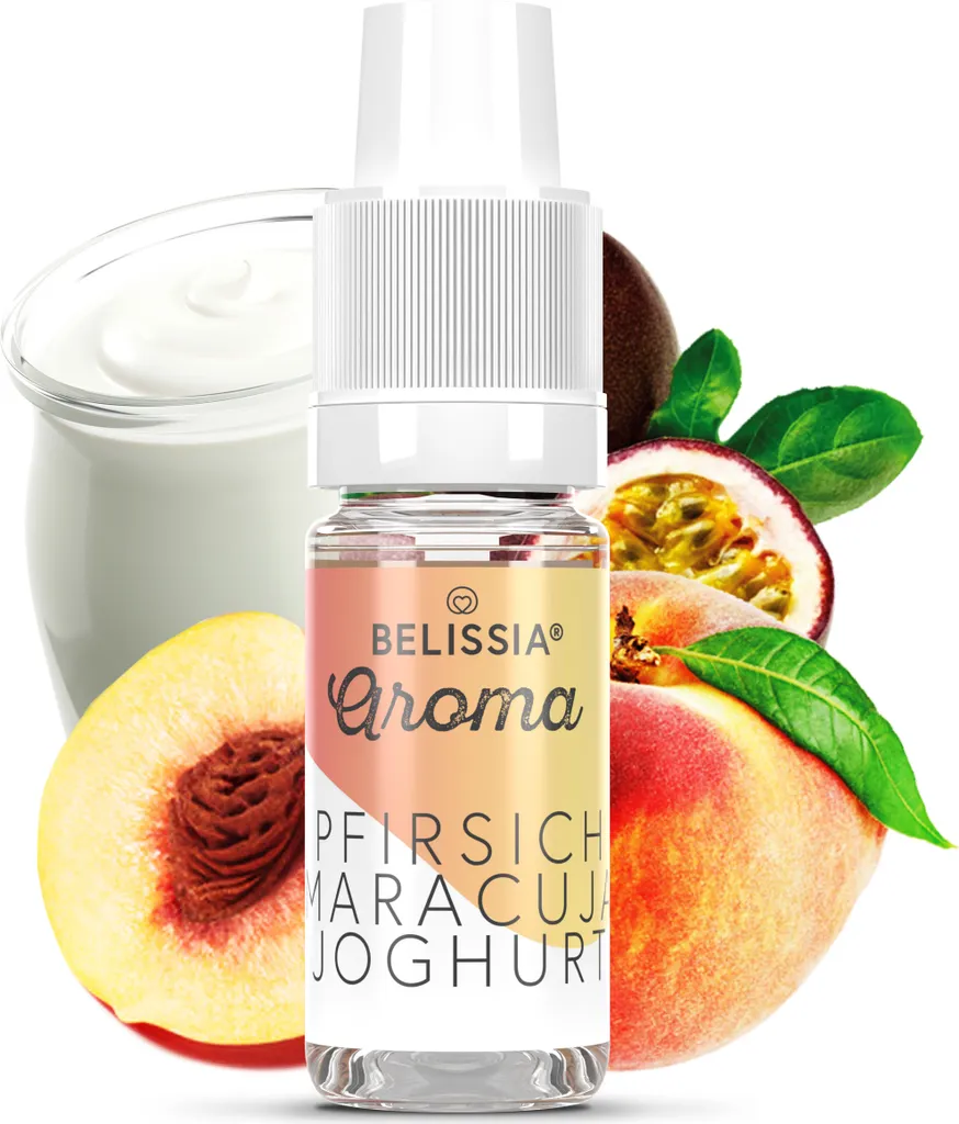 Belissia food flavoring peach-passion fruit-yoghurt - 10ml high-dose flavor - calorie-free, vegan - for food, drinks, shakes, quark, and much more.