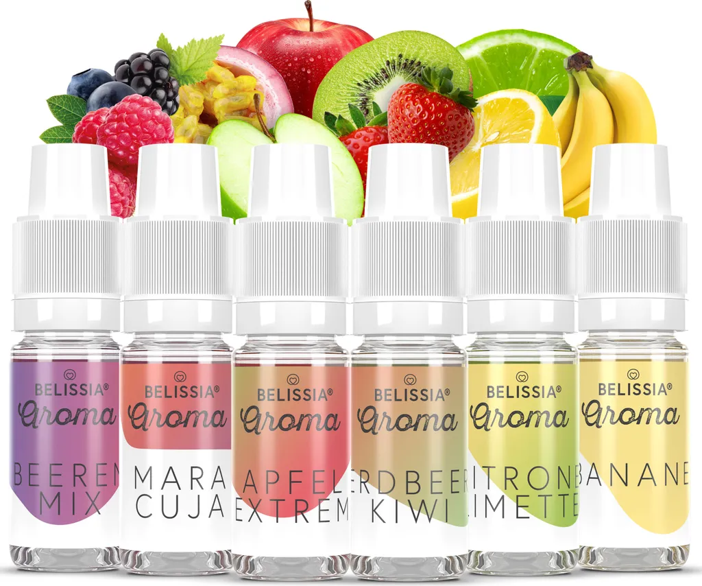 Belissia Food Flavoring Set Exotic Fruits - 6x10ml High-Dose Flavoring - Calorie-Free, Vegan - For Food, Drinks, Shakes, Quark and much more.