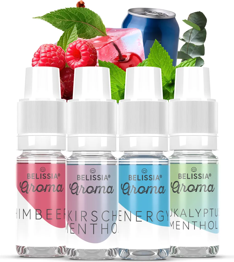 Belissia Food Flavoring Set Fruity Coolness - 4x10ml High-Dose Flavoring - Calorie-Free, Vegan - For Food, Drinks, Shakes, Quark and much more.