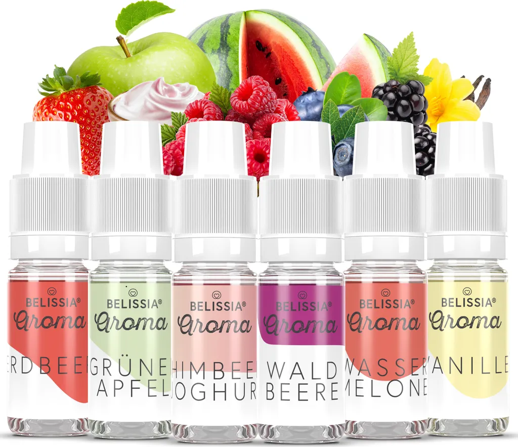 Belissia Food Flavoring Set Fruity Variety - 6x10ml High-Dose Flavoring - Calorie-Free, Vegan - For Food, Drinks, Shakes, Quark and much more.