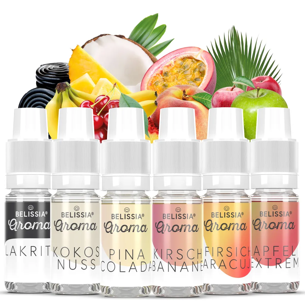 Belissia food flavor set fruit basket - 6x10ml high-dose flavor - calorie-free, vegan - for food, drinks, shakes, quark and much more.