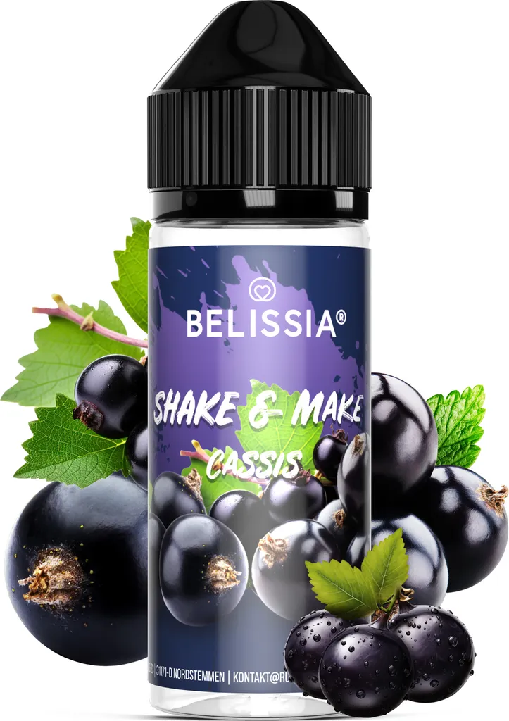 Belissia Shake and Make Cassis - 10ml high-dose food flavoring + 120ml shaker bottle - For baking, food, drinks, shakes, DIY & room fragrance