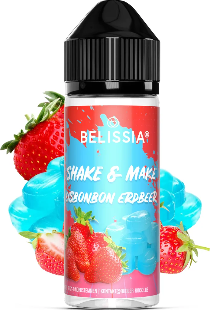 Belissia Shake and Make Ice Candy Strawberry - 10ml high-dose food flavoring + 120ml shaker bottle - For baking, food, drinks, DIY and much more