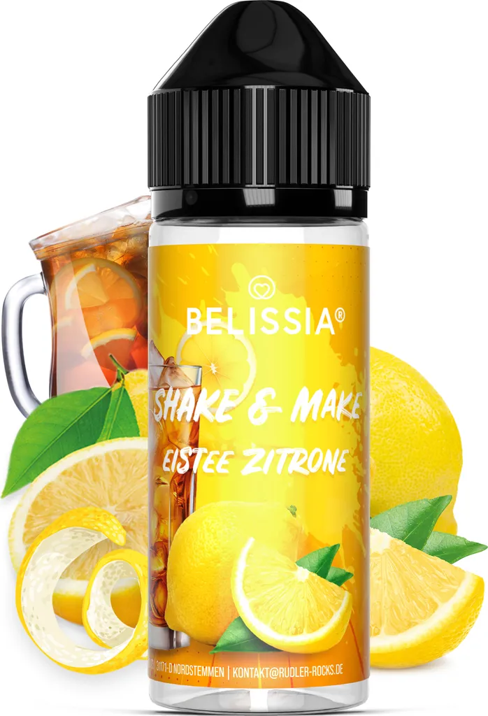 Belissia Shake and Make Iced Tea Lemon - 10ml high-dose food flavoring + 120ml shaker bottle - For baking, food, drinks, DIY & room fragrance