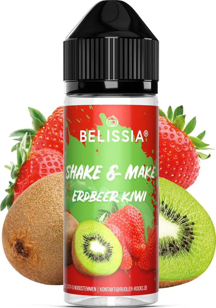 Belissia Shake and Make Strawberry-Kiwi - 10ml high-dose food flavoring + 120ml shaker bottle - For baking, food, drinks, DIY & room fragrance