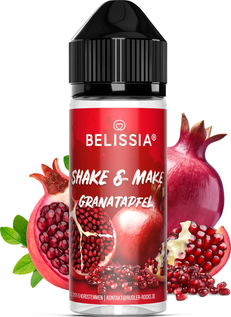 Belissia Shake and Make Pomegranate - 10ml high-dose food flavoring + 120ml shaker bottle - For baking, food, drinks, shakes & room fragrance
