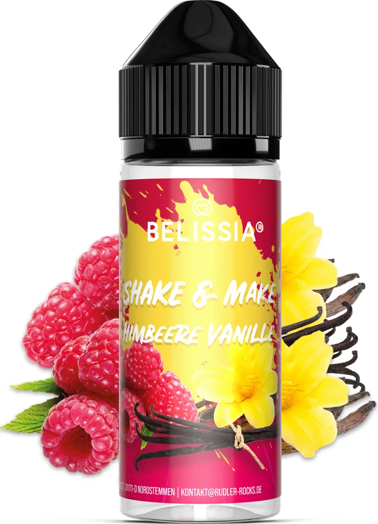 Belissia Shake and Make Raspberry Vanilla - 10ml high-dose food flavoring + 120ml shaker bottle - For baking, dishes, drinks, DIY and much more.