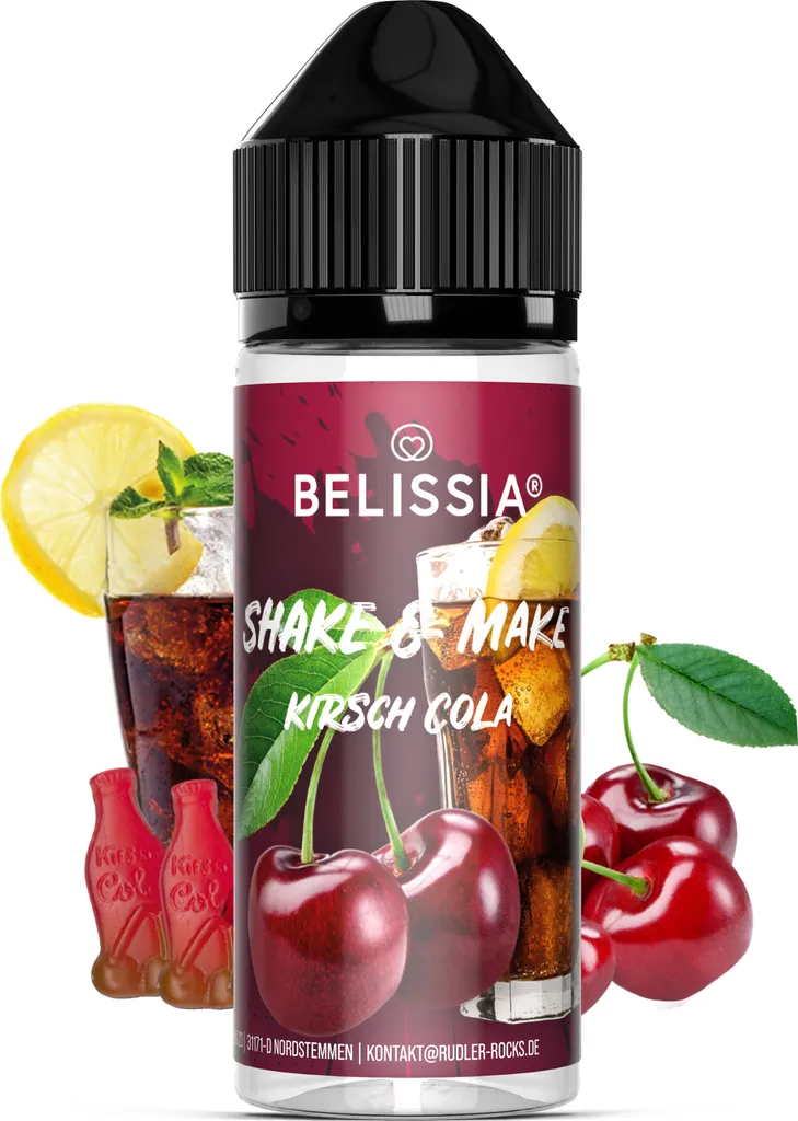 Belissia Shake and Make Cherry Cola - 10ml high-dose food flavoring + 120ml shaker bottle - For baking, food, drinks, DIY & room fragrance