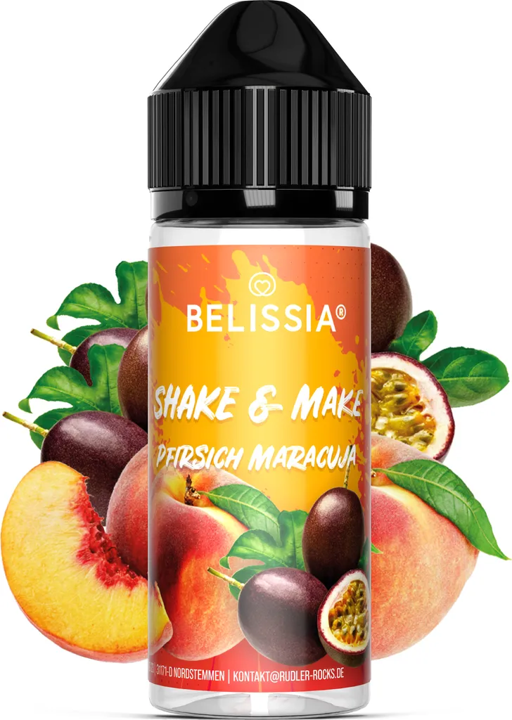 Belissia Shake and Make Peach-Passion Fruit - 10ml high-dose food flavoring + 120ml shaker bottle - For baking, food, drinks DIY & much more.