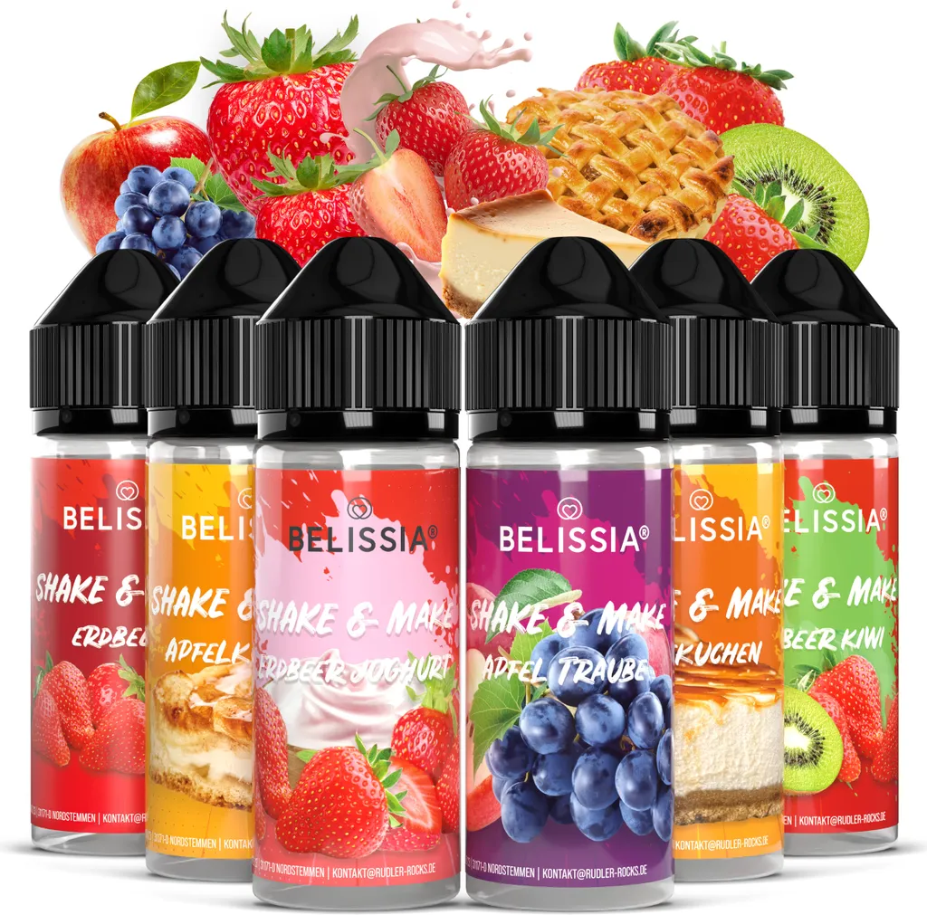 Belissia Shake and Make Set Dessert Delight - 6x10ml high-dose food flavoring + 120ml shaker bottle - For baking, dishes, drinks, DIY and much more