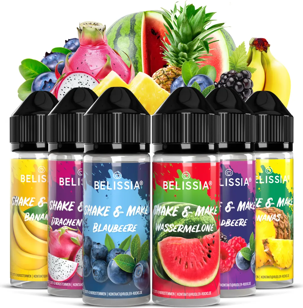 Belissia Shake and Make Set Fruit Basket - 6x10ml high-dose food flavoring + 120ml shaker bottle - For baking, food, drinks, DIY & much more