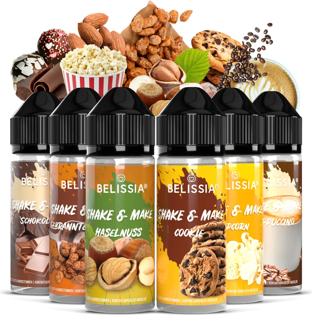 Belissia Shake and Make Set Coffee Break - 6 x 10 ml high-dose food flavoring + 120 ml shaker bottle - For baking, dishes, drinks, shakes and much more