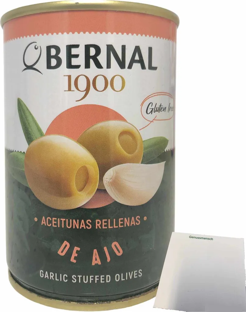 Bernal Aceitunas rellenas de Ajo "Olives stuffed with garlic paste" (292g can) + usy block
