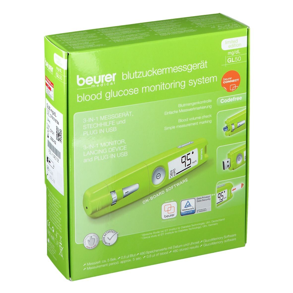 Beurer blood sugar measuring device MG/DL GREE GL50