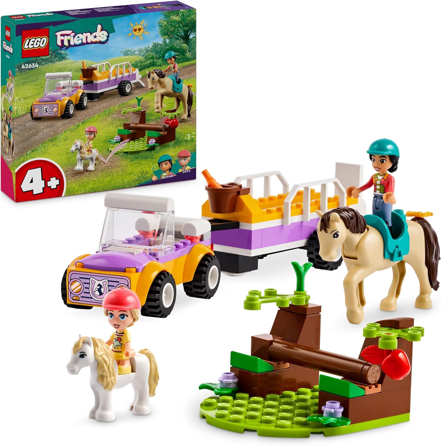 LEGO Friends Horse and Pony Pendant, Horse Toy for Girls and Boys with Car and Figures, Mini Doll Set with Liann, Zoya and 2 Animal Figures, Gift for Children 4 Years 42634