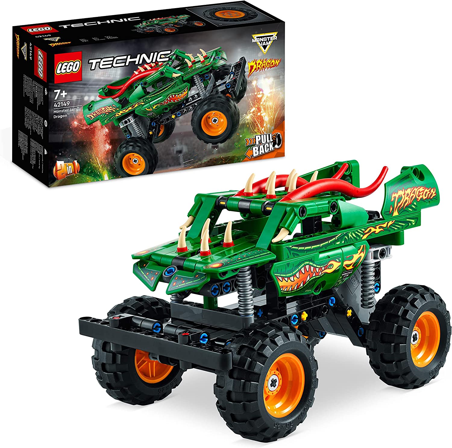 LEGO 42149 Technic Monster Jam Dragon, Monster Truck Toy for Boys and Girls, 2-in-1 Racing Car for Off-Road Stunts and Kids Gift